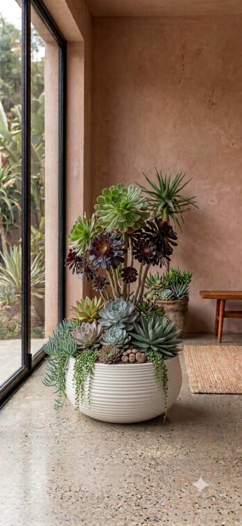 Horizontal Ridged White Bowl Planter