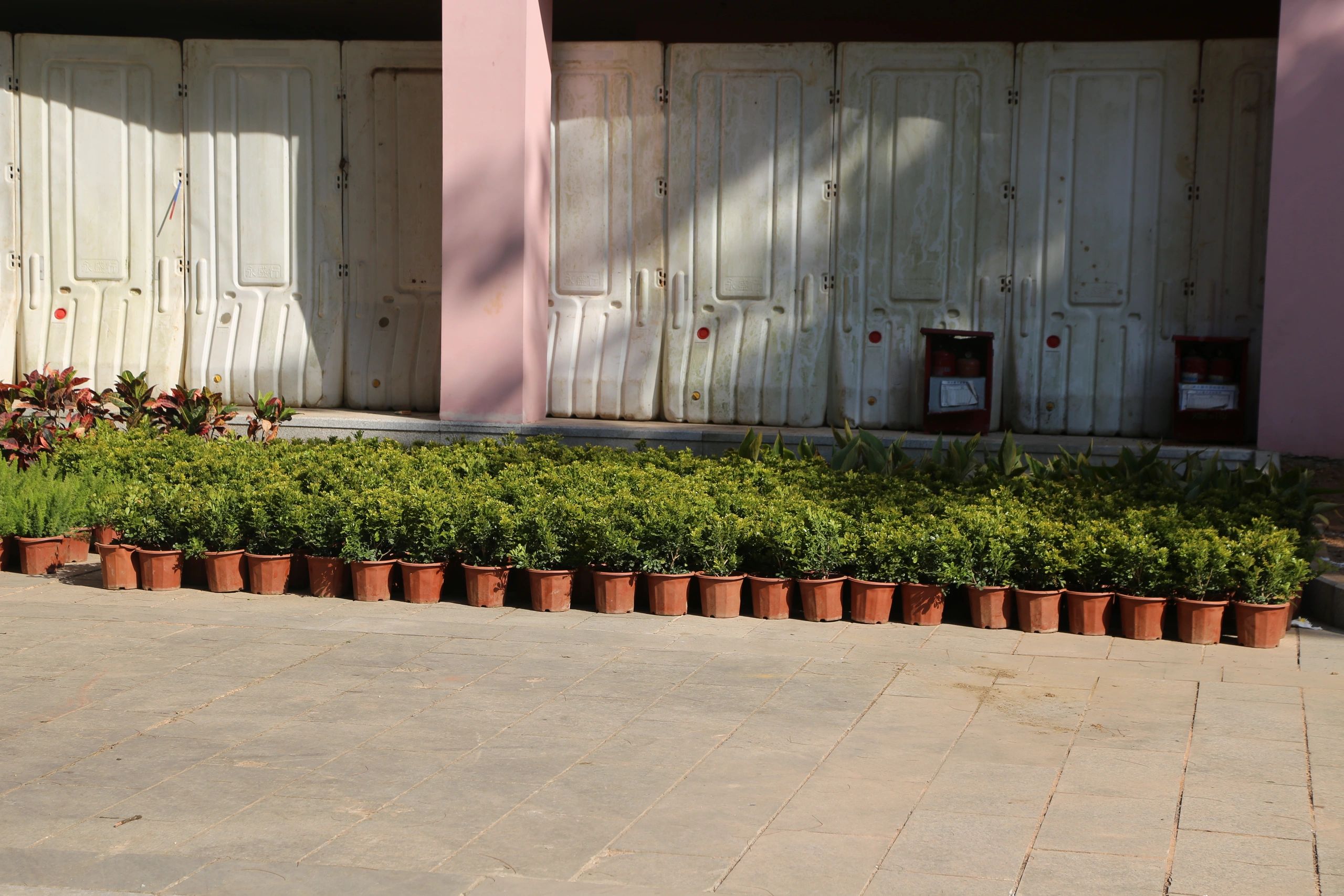 Decorative pots arranged in a styled outdoor setting