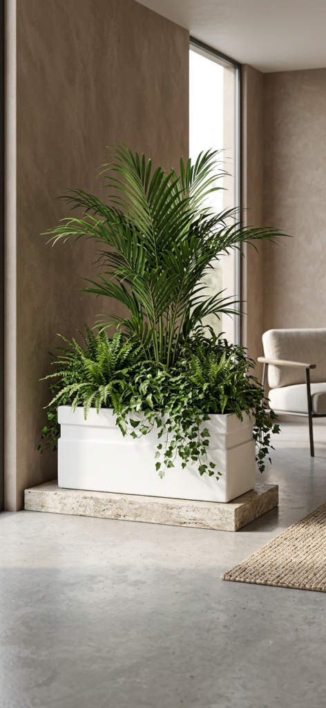 Tiered Fluted White Rectangular Trough Planter