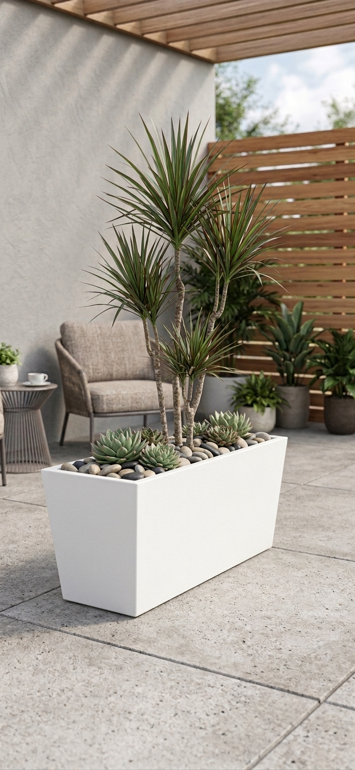 Tapered White Rectangular Trough Floor Planter