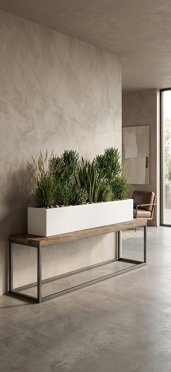 Modern White Rectangular Tabletop Trough Planter