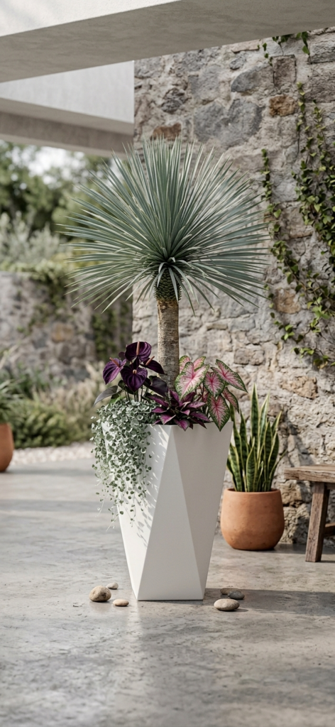 Angular Geometric White Tall Planter