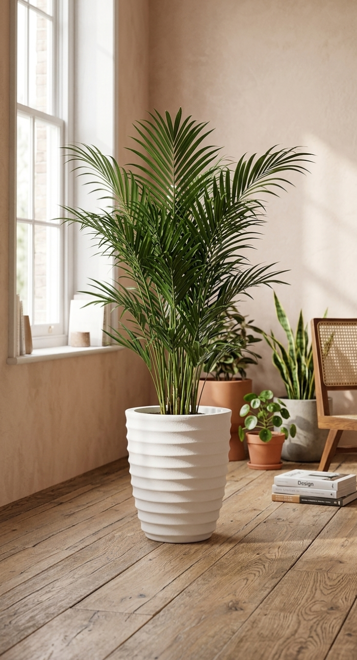 Rippled White Ceramic Floor Planter